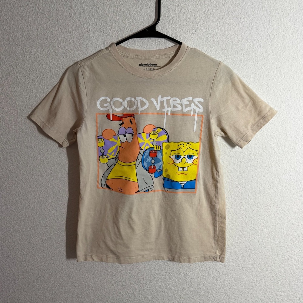 Nickelodeon‎ SpongeBob SquarePants T Shirt Kids Large 10-12 Beige Graphic Print